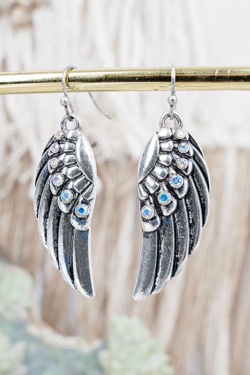 Iridescent I'll Fly Away Silvertone Earrings