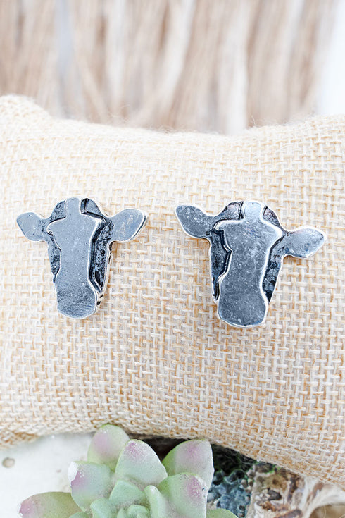 Laramie Cow Silvertone Earrings