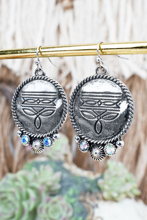 Iridescent San Antonio Stitches Silvertone Earrings