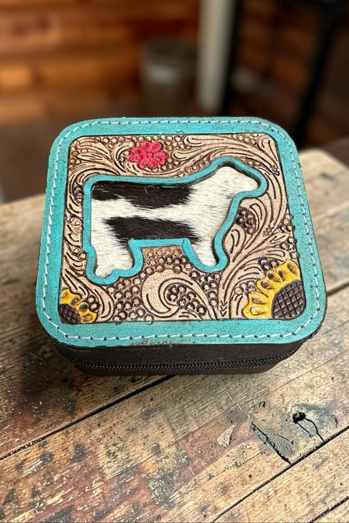 TIPI Holstein Hollow Cowhide Black Small Travel Jewelry Box