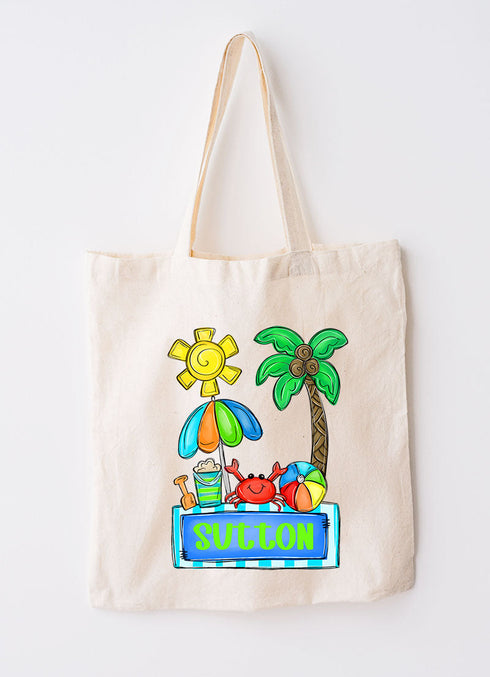 Personalized Beach Day Boy Small Canvas Tote
