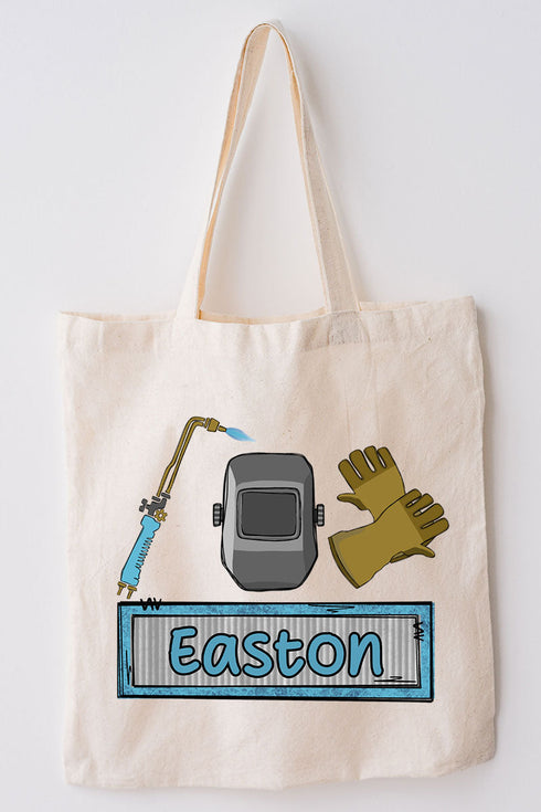 Personalized Blue Mini Metal Maker Small Canvas Tote *Personalize Your Name