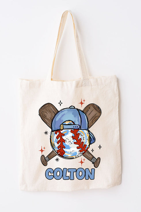 Personalized Hat Back Home Run Hitter Small Canvas Tote *Personalize Your Name