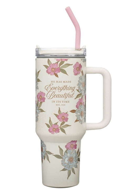 Everything Beautiful Whimsical Blooms 40 oz Tumbler with Straw