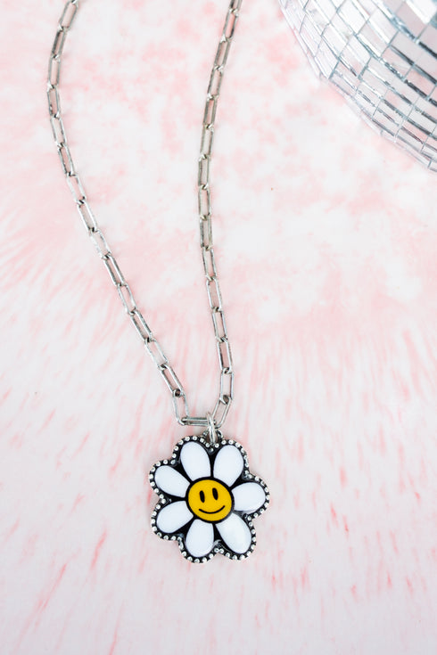 Happy Flower Silvertone Necklace