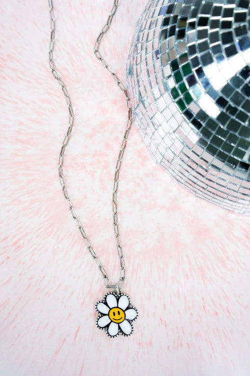 Happy Flower Silvertone Necklace