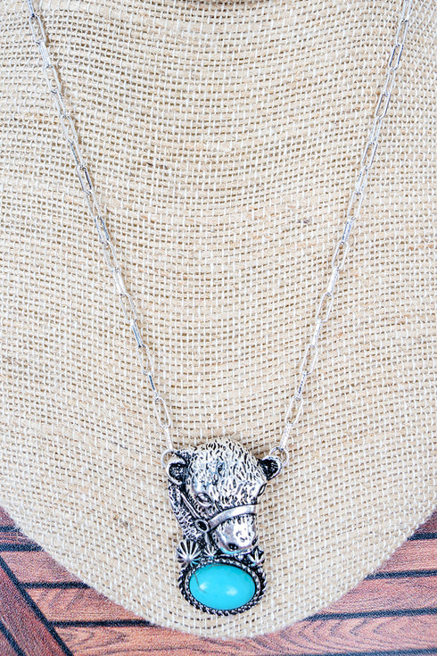 Turquoise Corsada Cow Silvertone Necklace