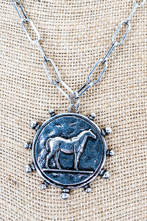 Spur Of The Moment Silvertone Horse Necklace