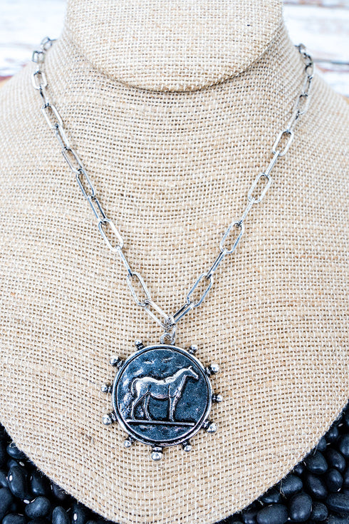 Spur Of The Moment Silvertone Horse Necklace