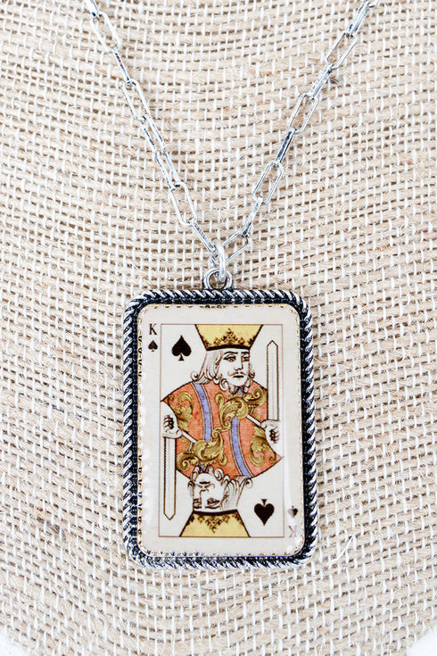 Blackjack King Silvertone Necklace