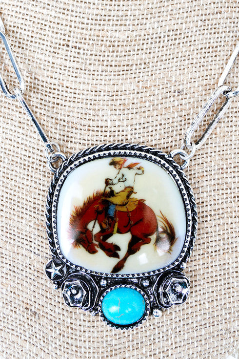 Breakaway Bronco Silvertone Necklace
