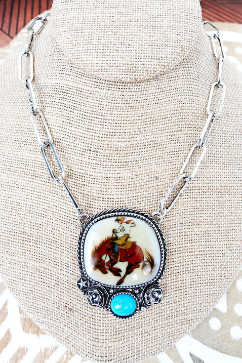 Breakaway Bronco Silvertone Necklace