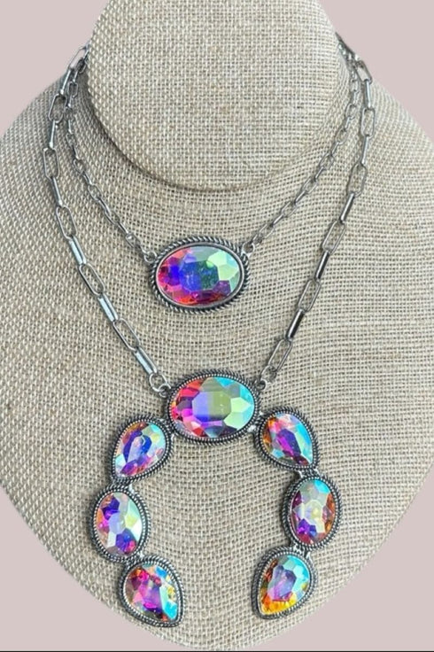 Iridescent Opulent Outlaw Silvertone Double Necklace