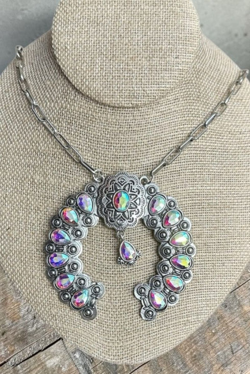 Iridescent Reno Radiance Silvertone Double Necklace