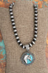 Turquoise Mustang Medallion Silver Pearl Necklace