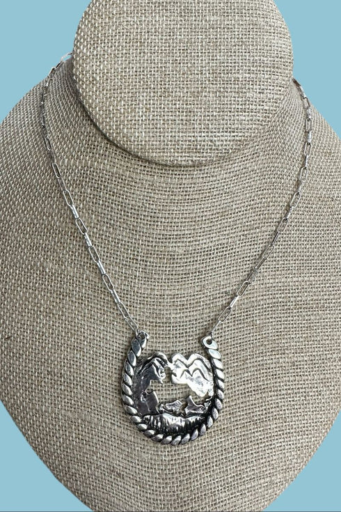Cowboy Canyon Silvertone Horseshoe Necklace