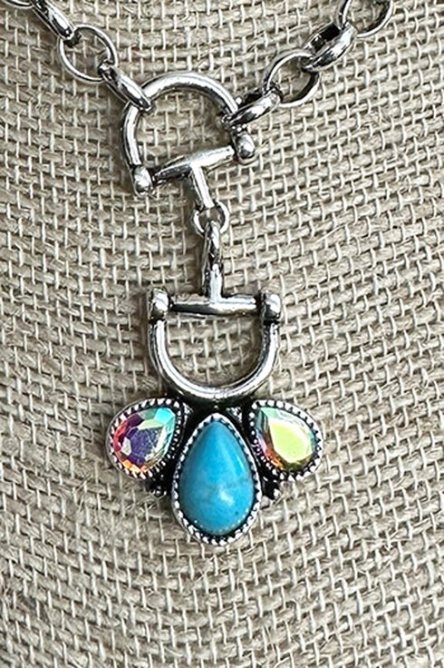 Turquoise & Iridescent Tack Luxe Necklace