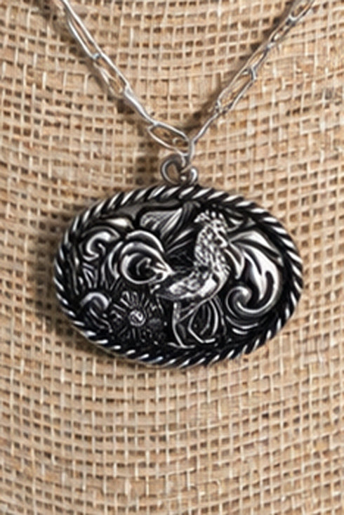 Rustic Roamer Rooster Silvertone Necklace