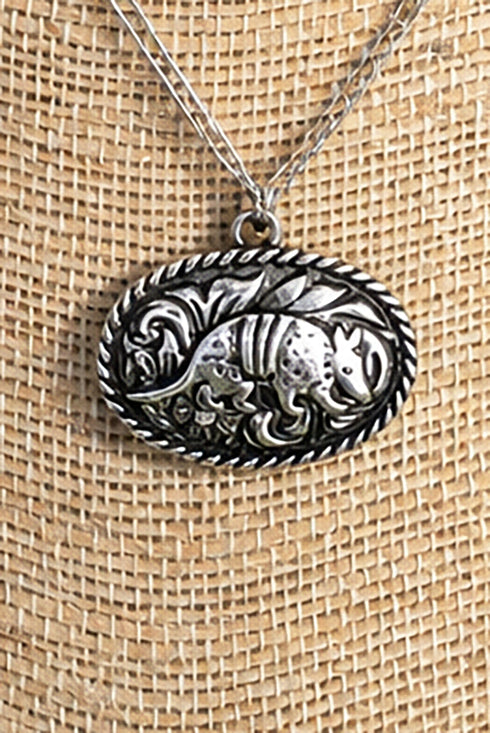 Rustic Roamer Armadillo Silvertone Necklace