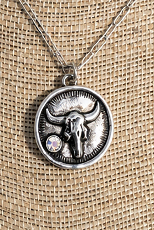 Iridescent Steer Spirit Silvertone Necklace