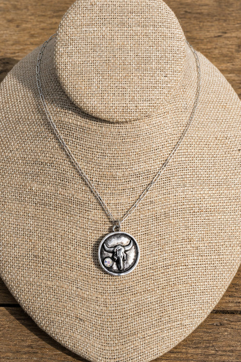 Iridescent Steer Spirit Silvertone Necklace