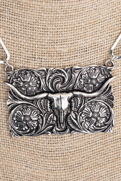 Sagebrush Steer Silvertone Necklace