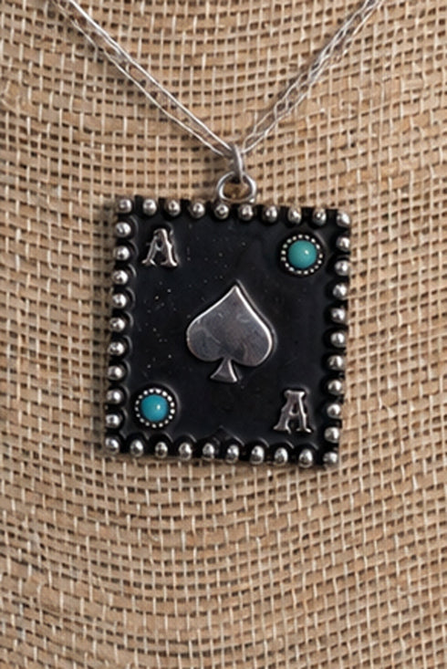 Shadow Ace Turquoise & Silvertone Necklace