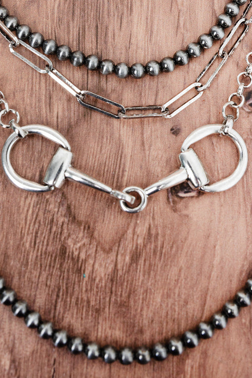 Silver Pearl & Tack Layered Necklace