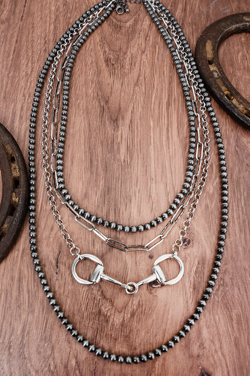 Silver Pearl & Tack Layered Necklace