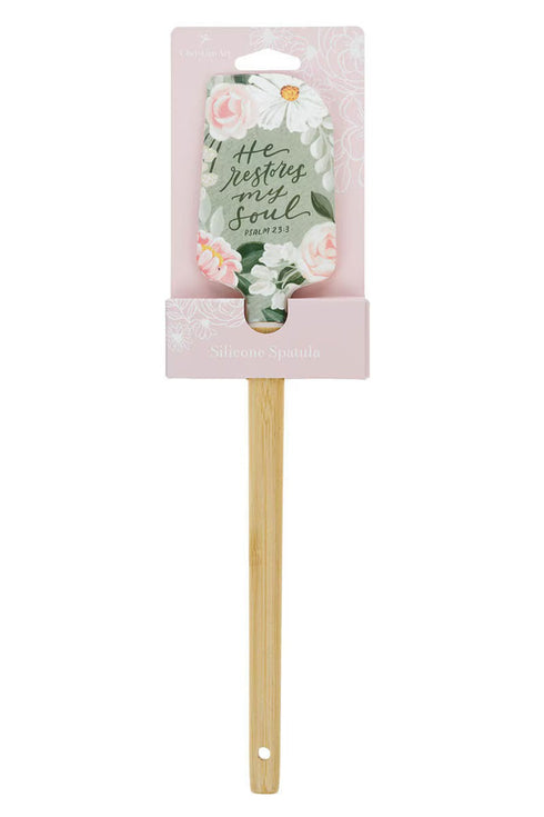He Restores My Soul Green Floral Garden Silicone Spatula