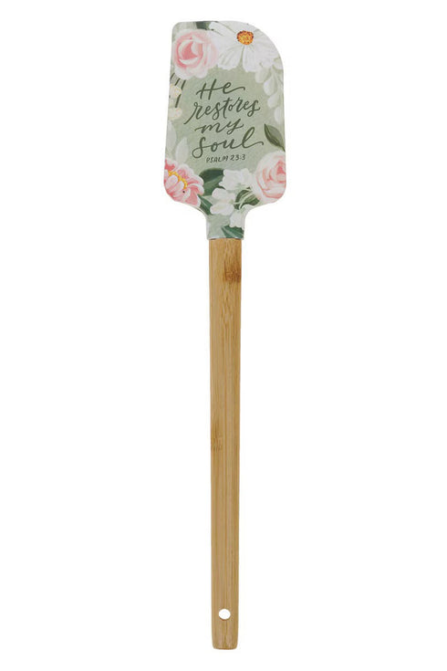 He Restores My Soul Green Floral Garden Silicone Spatula