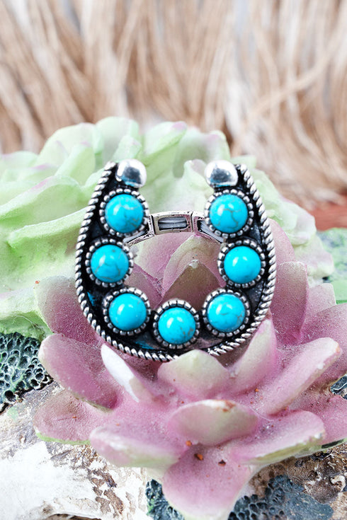 Turquoise Rodeo Finish Silvertone Stretch Ring