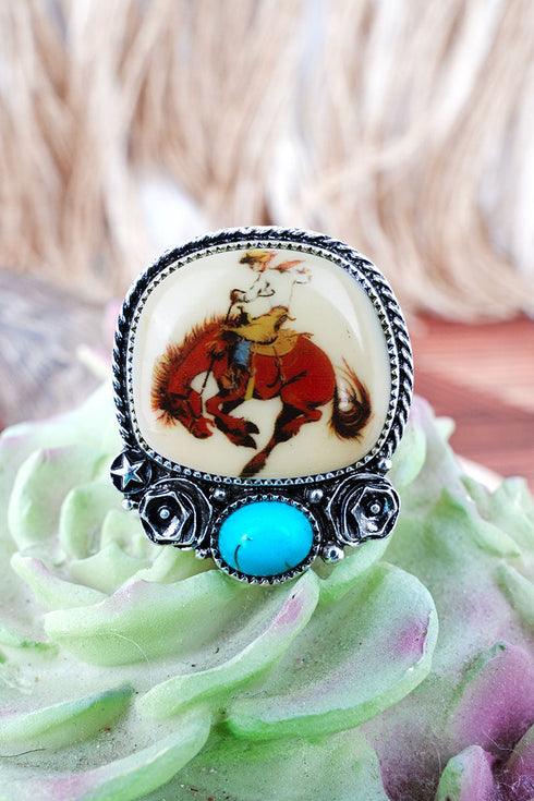 Breakaway Bronco Silvertone Ring