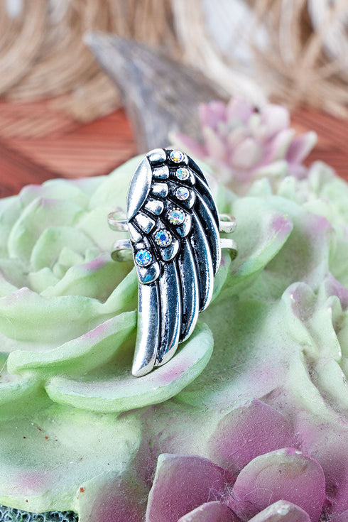 Iridescent I'll Fly Away Silvertone Ring