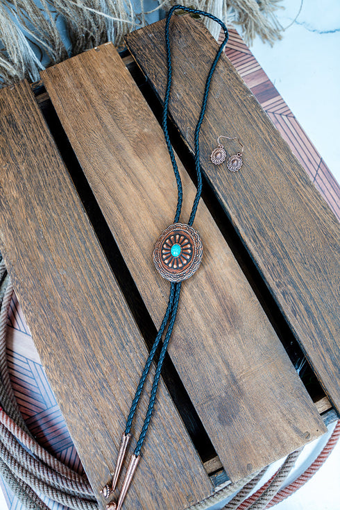 Carmel Concho Bolo Tie Necklace and Earring Set