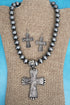 Ridgeborne Cross Silver Pearl Necklace and Earring Set