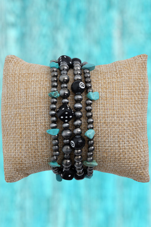 Cue the Roll Turquoise and Silver Pearl Beaded Band for Smart Watch, 38mm-41mm