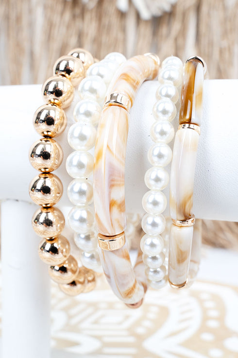 Fade To Fab Beige and Goldtone Bracelet Set