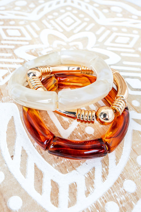 Beige & Brown Sheer Confidence Goldtone Bracelet Set