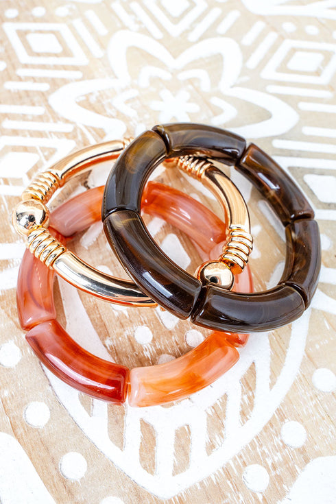 Chocolate & Light Brown Sheer Confidence Goldtone Bracelet Set