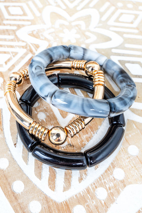 White & Black Sheer Confidence Goldtone Bracelet Set