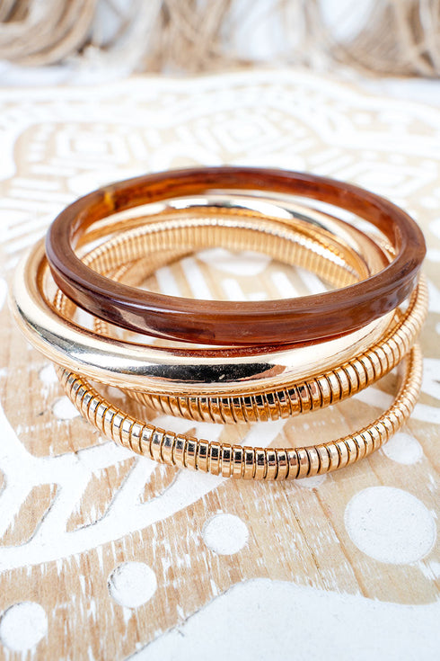 Brown & Goldtone Smooth Operator Bracelet Set