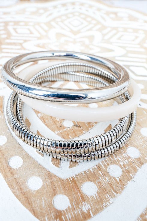 Ivory & Silvertone Smooth Operator Bracelet Set