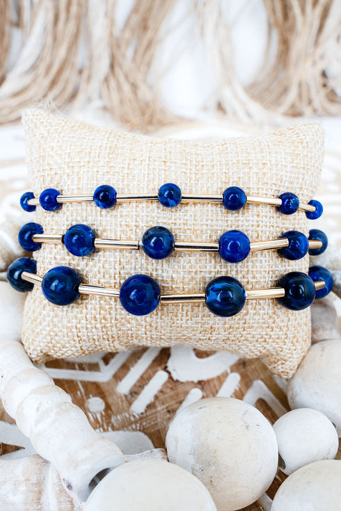 Midtown Meetup Blue Beaded Goldtone Bracelet Set