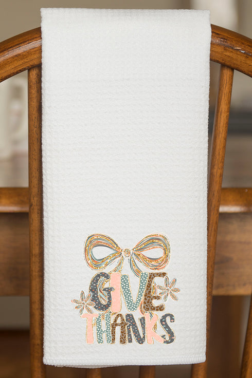 Give Thanks Coquette Waffle Kitchen Towel