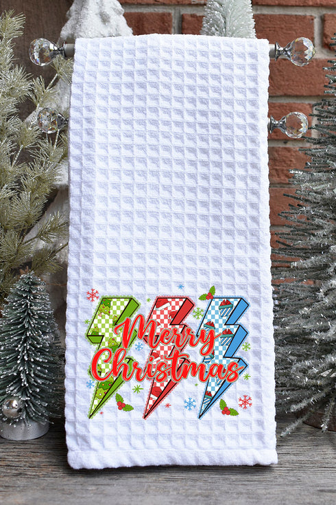 Merry Christmas Lightning Bolts Waffle Kitchen Towel
