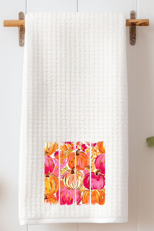 Preppy Pumpkin Brushstroke Waffle Kitchen Towel