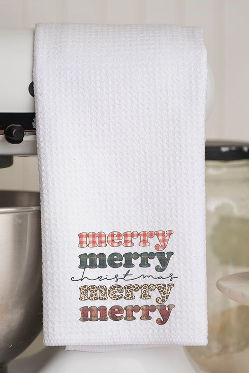 Stacked Merry Christmas Waffle Kitchen Towel