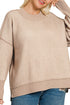 Plus Size Double Take Ash Mocha and Ivory Striped Exposed Seam Sweater