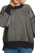 Plus Size Double Take Black Striped Exposed Seam Sweater